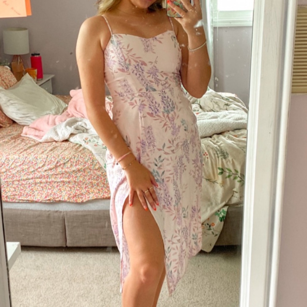 lilac floral midi dress